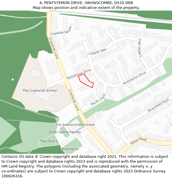 6, PENTSTEMON DRIVE, SWANSCOMBE, DA10 0NB: Location map and indicative extent of plot