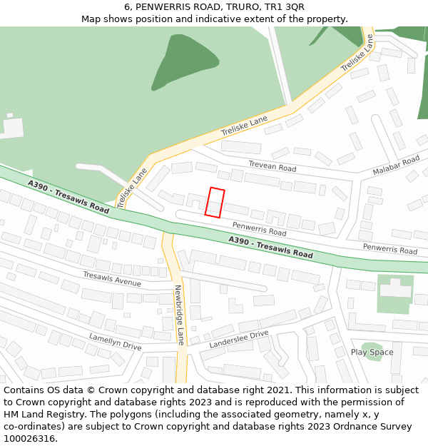 6, PENWERRIS ROAD, TRURO, TR1 3QR: Location map and indicative extent of plot