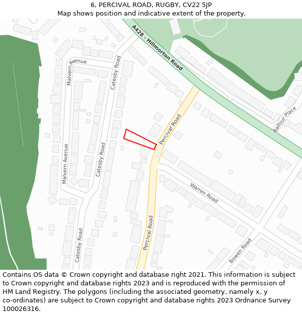 6, PERCIVAL ROAD, RUGBY, CV22 5JP: Location map and indicative extent of plot