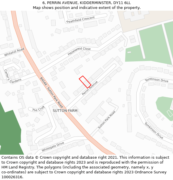 6, PERRIN AVENUE, KIDDERMINSTER, DY11 6LL: Location map and indicative extent of plot
