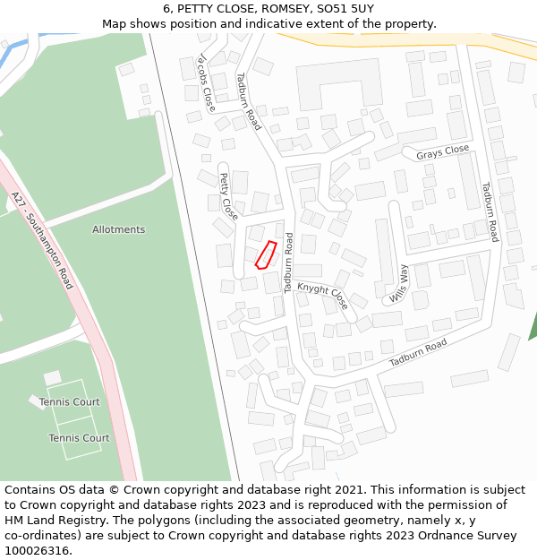 6, PETTY CLOSE, ROMSEY, SO51 5UY: Location map and indicative extent of plot