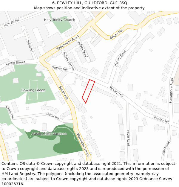 6, PEWLEY HILL, GUILDFORD, GU1 3SQ: Location map and indicative extent of plot