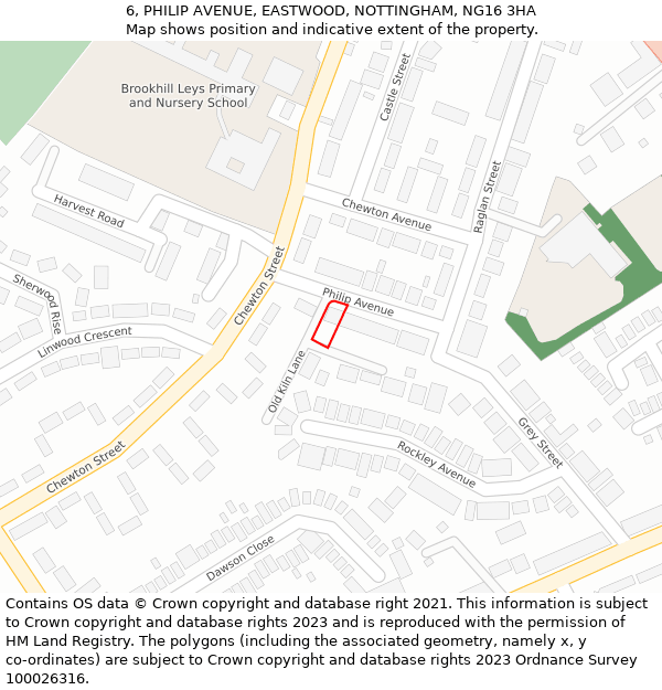 6, PHILIP AVENUE, EASTWOOD, NOTTINGHAM, NG16 3HA: Location map and indicative extent of plot