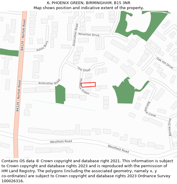 6, PHOENIX GREEN, BIRMINGHAM, B15 3NR: Location map and indicative extent of plot