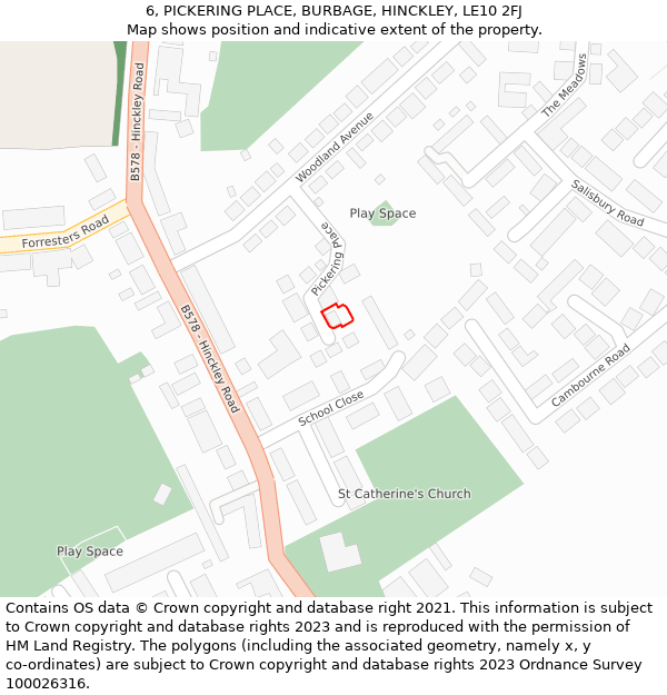 6, PICKERING PLACE, BURBAGE, HINCKLEY, LE10 2FJ: Location map and indicative extent of plot