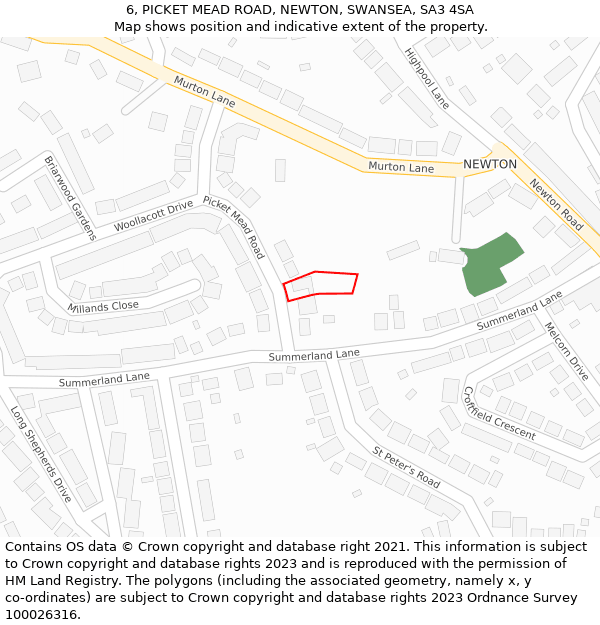 6, PICKET MEAD ROAD, NEWTON, SWANSEA, SA3 4SA: Location map and indicative extent of plot