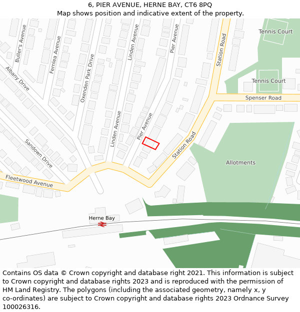 6, PIER AVENUE, HERNE BAY, CT6 8PQ: Location map and indicative extent of plot