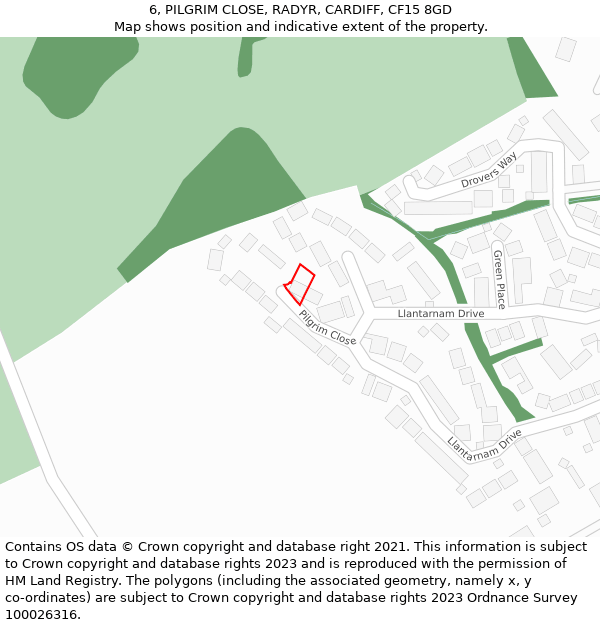 6, PILGRIM CLOSE, RADYR, CARDIFF, CF15 8GD: Location map and indicative extent of plot