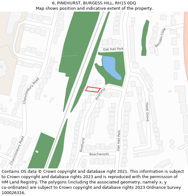 6, PINEHURST, BURGESS HILL, RH15 0DQ: Location map and indicative extent of plot