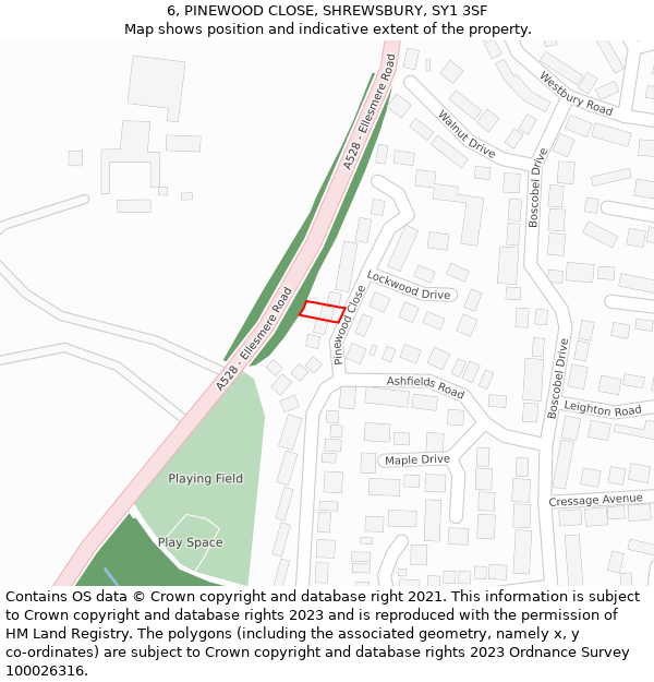 6, PINEWOOD CLOSE, SHREWSBURY, SY1 3SF: Location map and indicative extent of plot