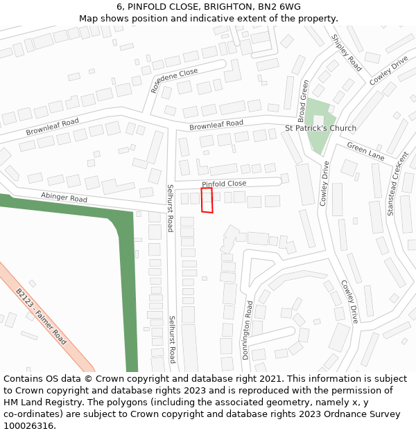 6, PINFOLD CLOSE, BRIGHTON, BN2 6WG: Location map and indicative extent of plot