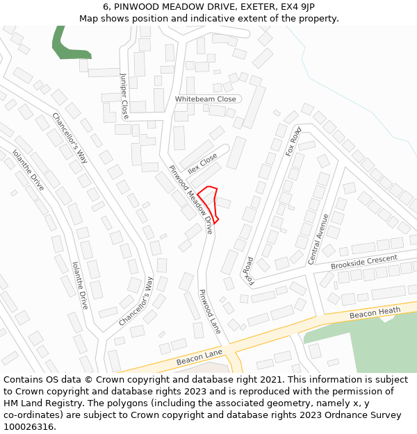 6, PINWOOD MEADOW DRIVE, EXETER, EX4 9JP: Location map and indicative extent of plot