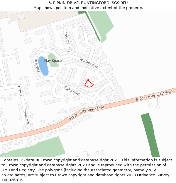 6, PIPKIN DRIVE, BUNTINGFORD, SG9 9FU: Location map and indicative extent of plot