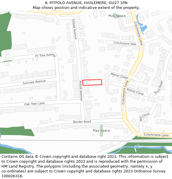 6, PITFOLD AVENUE, HASLEMERE, GU27 1PN: Location map and indicative extent of plot