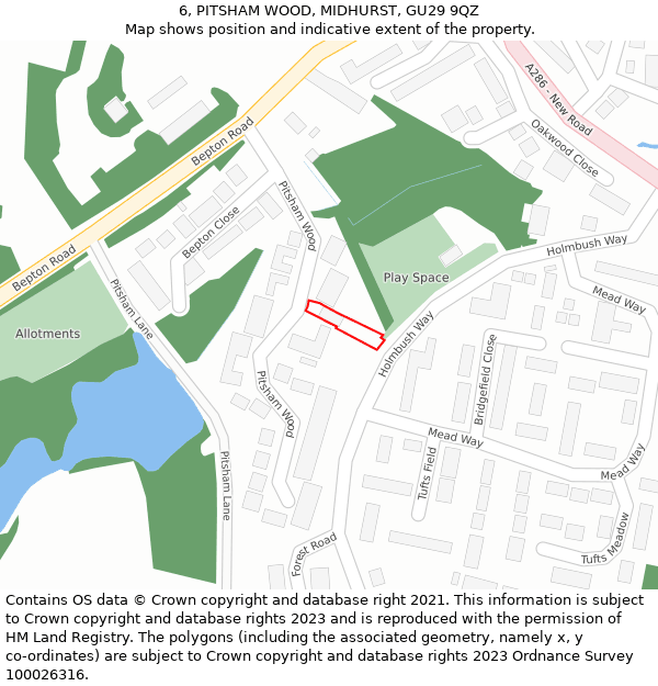 6, PITSHAM WOOD, MIDHURST, GU29 9QZ: Location map and indicative extent of plot