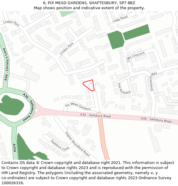 6, PIX MEAD GARDENS, SHAFTESBURY, SP7 8BZ: Location map and indicative extent of plot