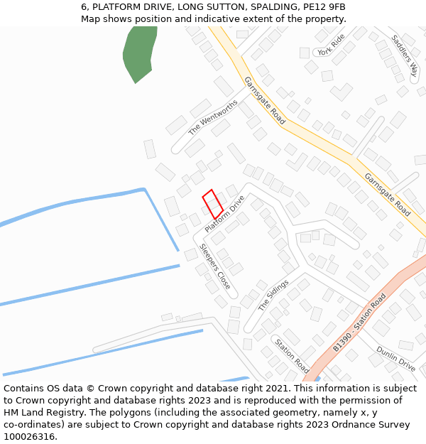 6, PLATFORM DRIVE, LONG SUTTON, SPALDING, PE12 9FB: Location map and indicative extent of plot