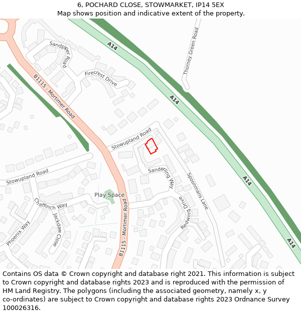 6, POCHARD CLOSE, STOWMARKET, IP14 5EX: Location map and indicative extent of plot