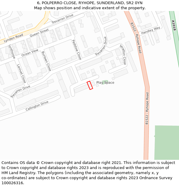 6, POLPERRO CLOSE, RYHOPE, SUNDERLAND, SR2 0YN: Location map and indicative extent of plot