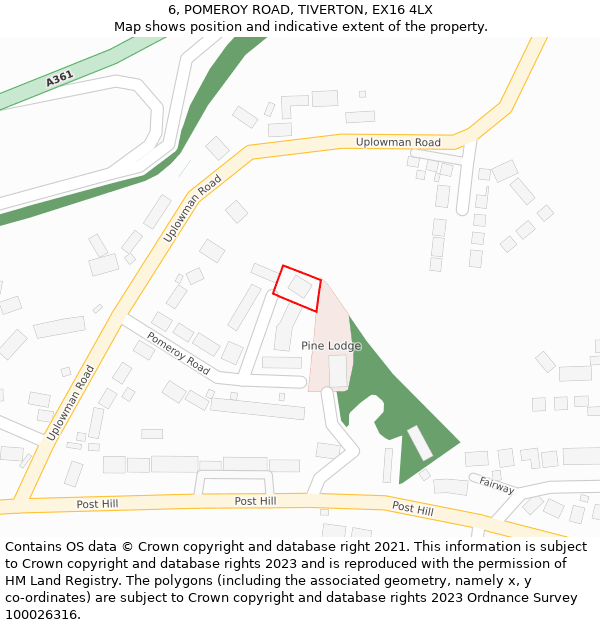 6, POMEROY ROAD, TIVERTON, EX16 4LX: Location map and indicative extent of plot