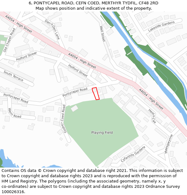 6, PONTYCAPEL ROAD, CEFN COED, MERTHYR TYDFIL, CF48 2RD: Location map and indicative extent of plot