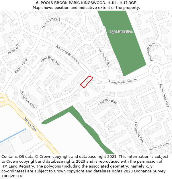 6, POOLS BROOK PARK, KINGSWOOD, HULL, HU7 3GE: Location map and indicative extent of plot
