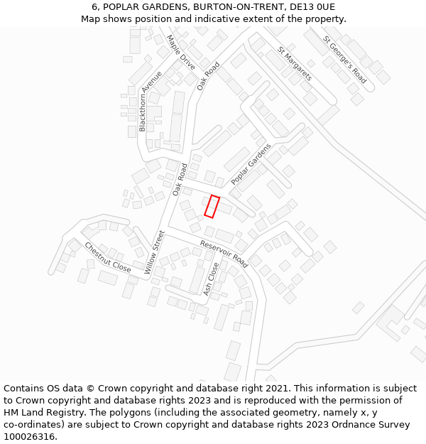 6, POPLAR GARDENS, BURTON-ON-TRENT, DE13 0UE: Location map and indicative extent of plot