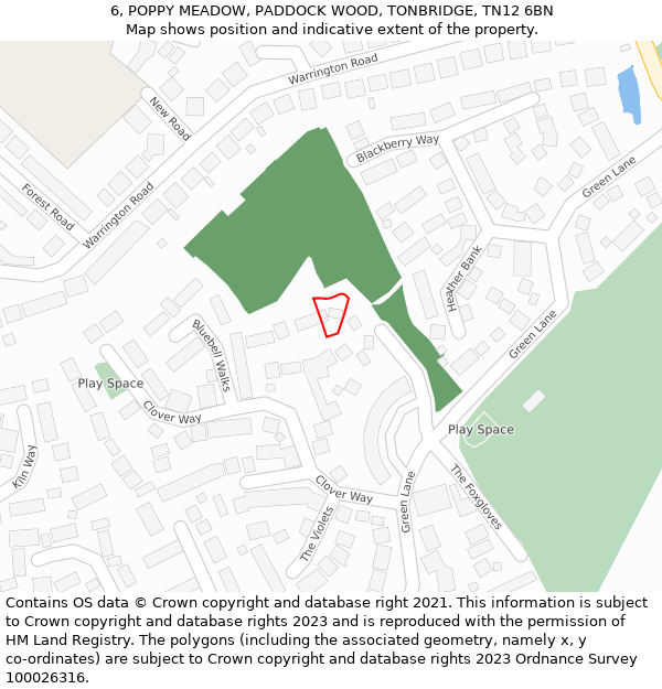 6, POPPY MEADOW, PADDOCK WOOD, TONBRIDGE, TN12 6BN: Location map and indicative extent of plot