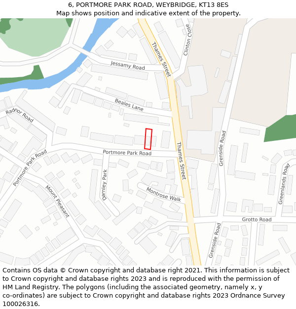 6, PORTMORE PARK ROAD, WEYBRIDGE, KT13 8ES: Location map and indicative extent of plot