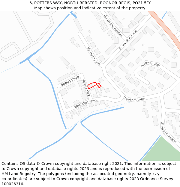 6, POTTERS WAY, NORTH BERSTED, BOGNOR REGIS, PO21 5FY: Location map and indicative extent of plot