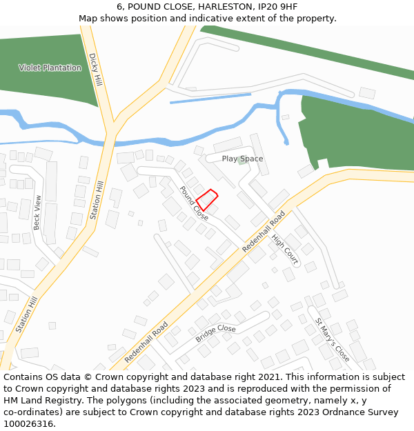 6, POUND CLOSE, HARLESTON, IP20 9HF: Location map and indicative extent of plot