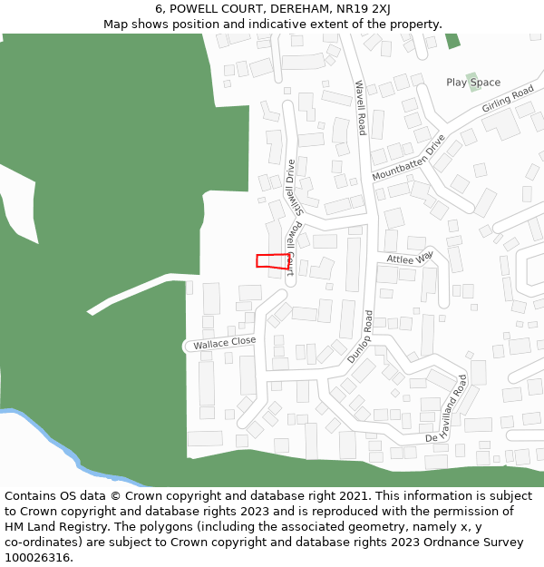 6, POWELL COURT, DEREHAM, NR19 2XJ: Location map and indicative extent of plot