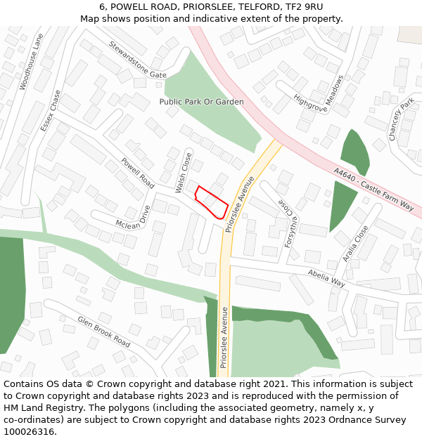 6, POWELL ROAD, PRIORSLEE, TELFORD, TF2 9RU: Location map and indicative extent of plot