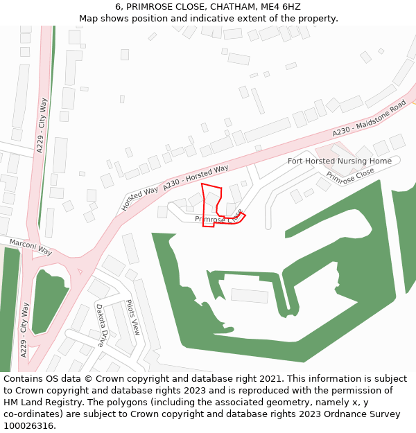 6, PRIMROSE CLOSE, CHATHAM, ME4 6HZ: Location map and indicative extent of plot