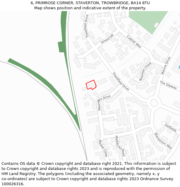 6, PRIMROSE CORNER, STAVERTON, TROWBRIDGE, BA14 8TU: Location map and indicative extent of plot