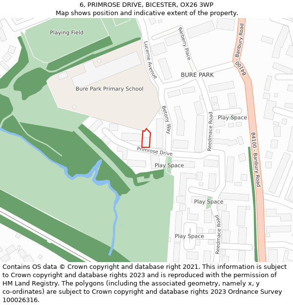 6, PRIMROSE DRIVE, BICESTER, OX26 3WP: Location map and indicative extent of plot