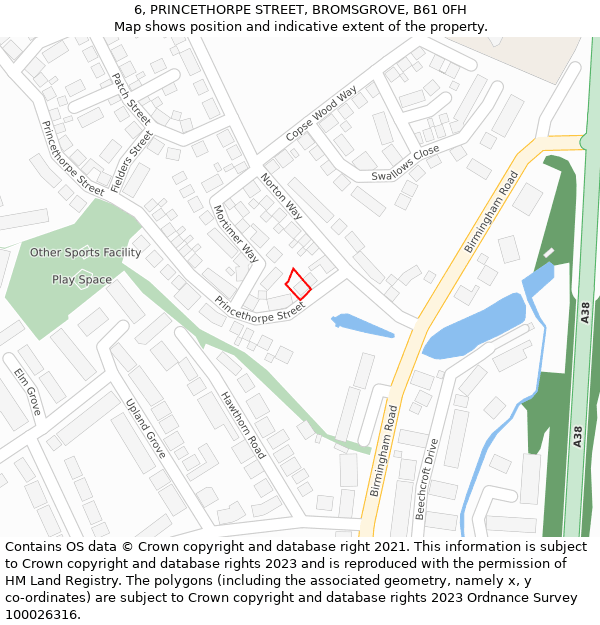 6, PRINCETHORPE STREET, BROMSGROVE, B61 0FH: Location map and indicative extent of plot