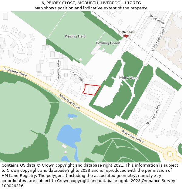 6, PRIORY CLOSE, AIGBURTH, LIVERPOOL, L17 7EG: Location map and indicative extent of plot
