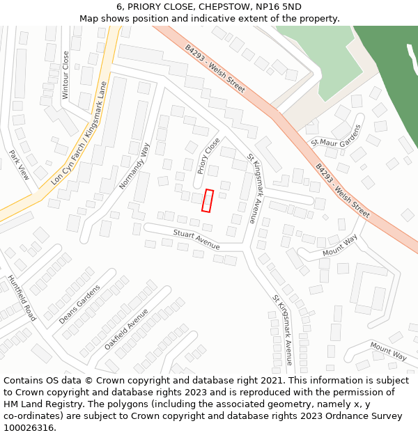 6, PRIORY CLOSE, CHEPSTOW, NP16 5ND: Location map and indicative extent of plot