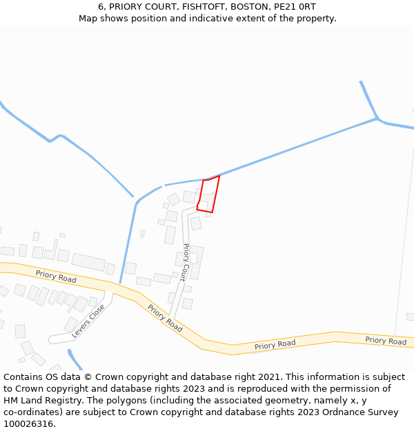 6, PRIORY COURT, FISHTOFT, BOSTON, PE21 0RT: Location map and indicative extent of plot