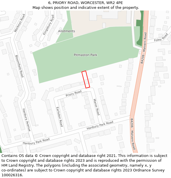 6, PRIORY ROAD, WORCESTER, WR2 4PE: Location map and indicative extent of plot