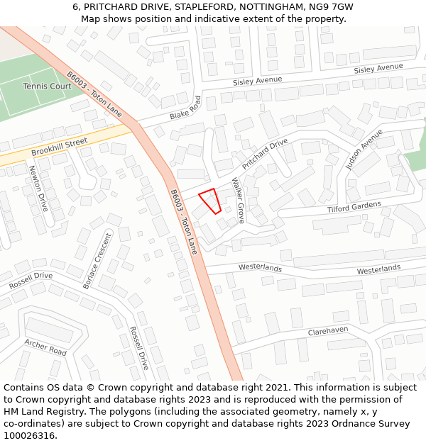 6, PRITCHARD DRIVE, STAPLEFORD, NOTTINGHAM, NG9 7GW: Location map and indicative extent of plot