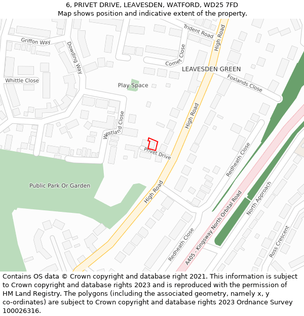 6, PRIVET DRIVE, LEAVESDEN, WATFORD, WD25 7FD: Location map and indicative extent of plot
