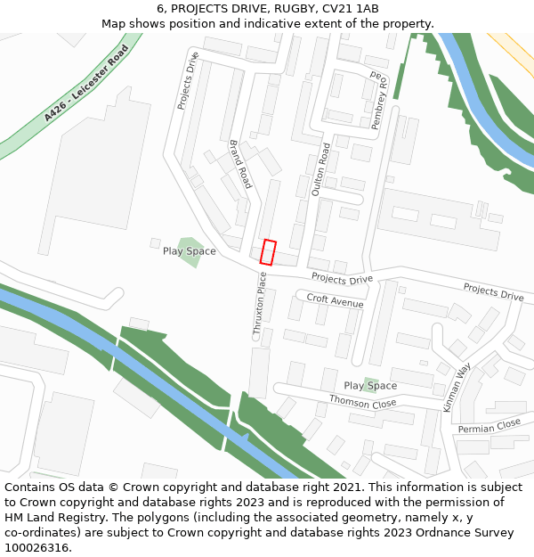 6, PROJECTS DRIVE, RUGBY, CV21 1AB: Location map and indicative extent of plot