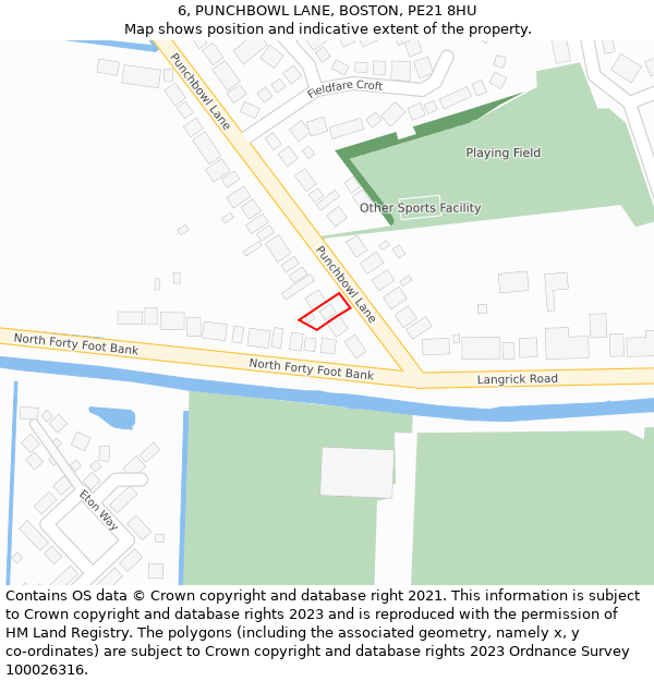 6, PUNCHBOWL LANE, BOSTON, PE21 8HU: Location map and indicative extent of plot