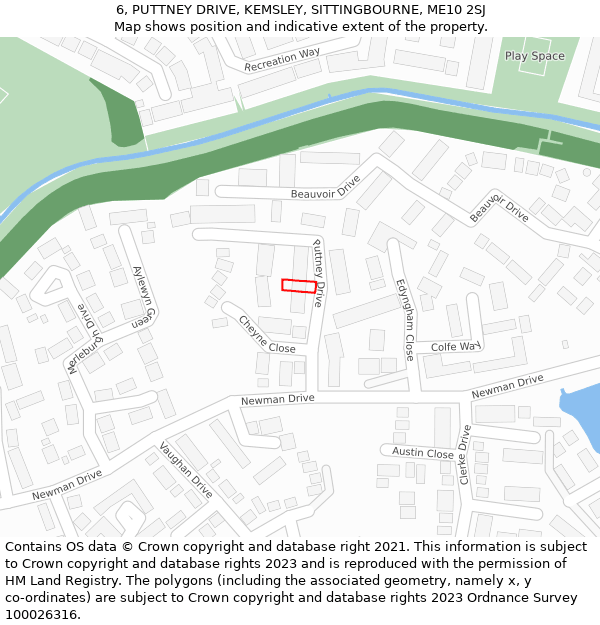 6, PUTTNEY DRIVE, KEMSLEY, SITTINGBOURNE, ME10 2SJ: Location map and indicative extent of plot