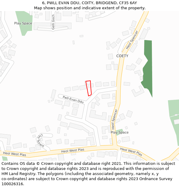 6, PWLL EVAN DDU, COITY, BRIDGEND, CF35 6AY: Location map and indicative extent of plot