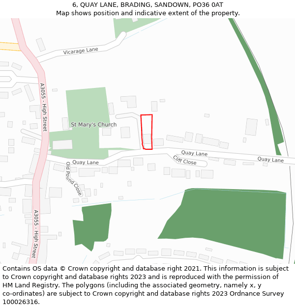 6, QUAY LANE, BRADING, SANDOWN, PO36 0AT: Location map and indicative extent of plot