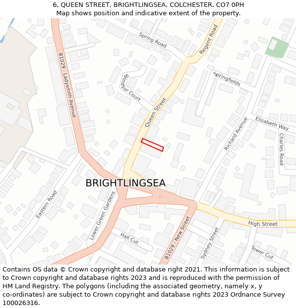 6, QUEEN STREET, BRIGHTLINGSEA, COLCHESTER, CO7 0PH: Location map and indicative extent of plot