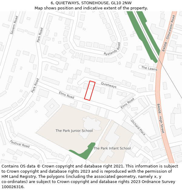 6, QUIETWAYS, STONEHOUSE, GL10 2NW: Location map and indicative extent of plot